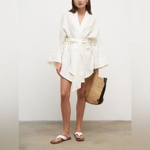 Commense Linen Cotton Tied Shirt Dress white size L